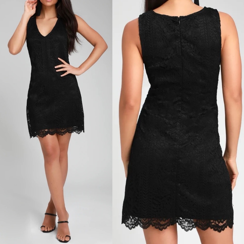 Lulus Thinking of You Black Lace Sleeveless Shift Dress Sz L